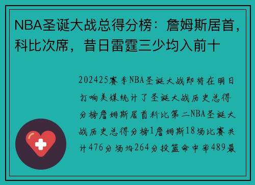 NBA圣诞大战总得分榜：詹姆斯居首，科比次席，昔日雷霆三少均入前十
